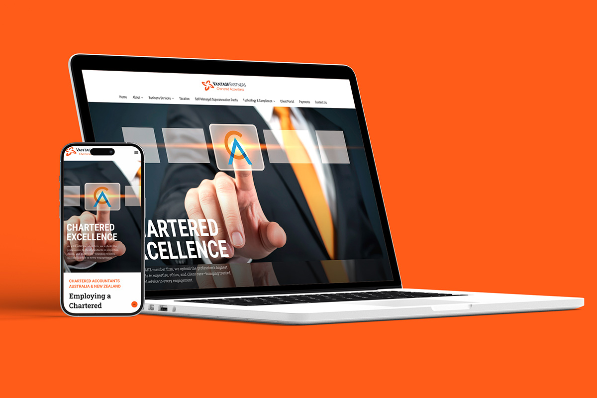 Vantage Partners website services pages shown on laptop and mobile