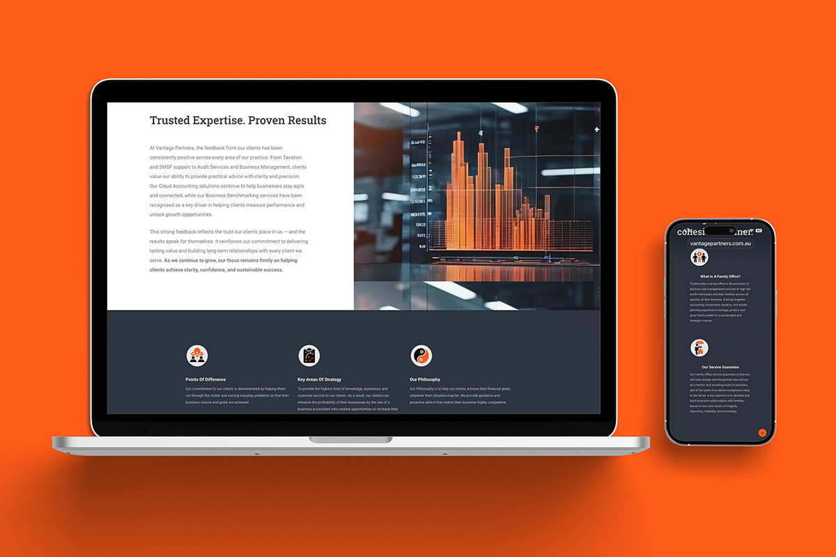 Vantage Partners website section on mobile and tablet