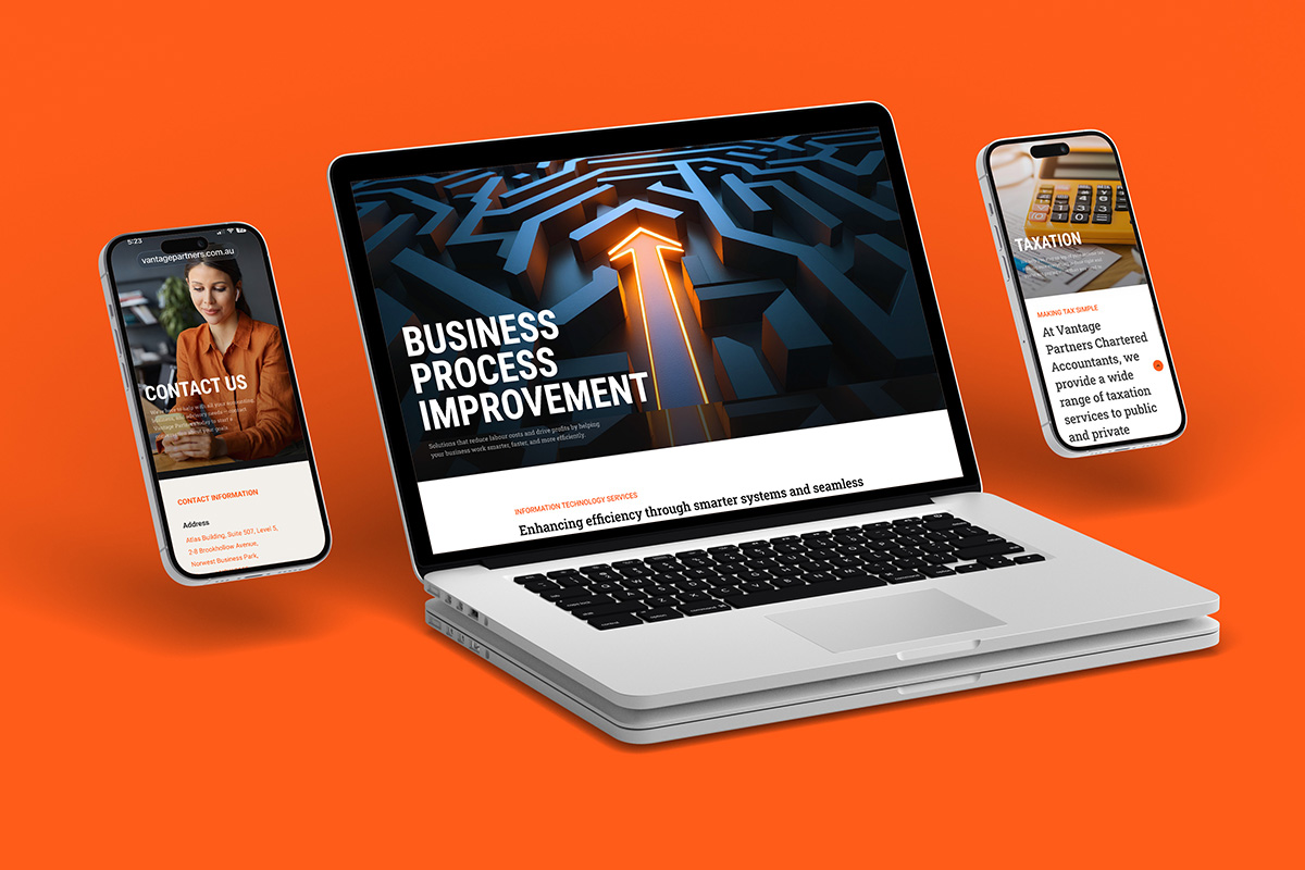 Vantage Partners website Business Management Services page on laptop and mobile